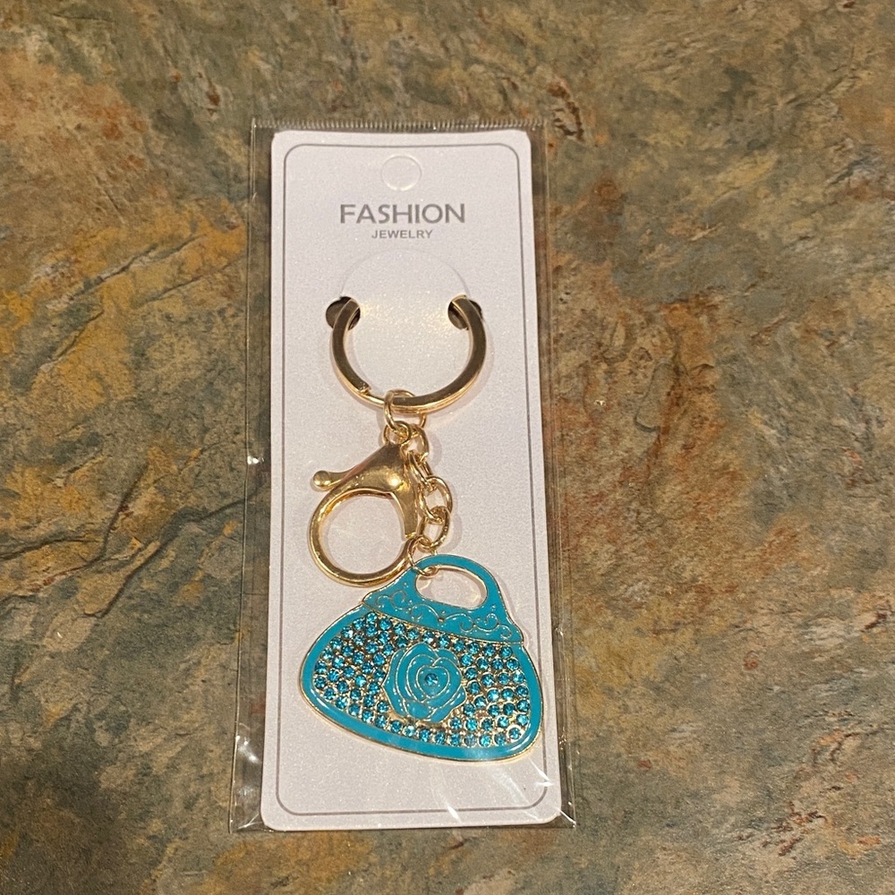 Fashion Jewelry Turquoise and Gold Purse Key Chain NIP